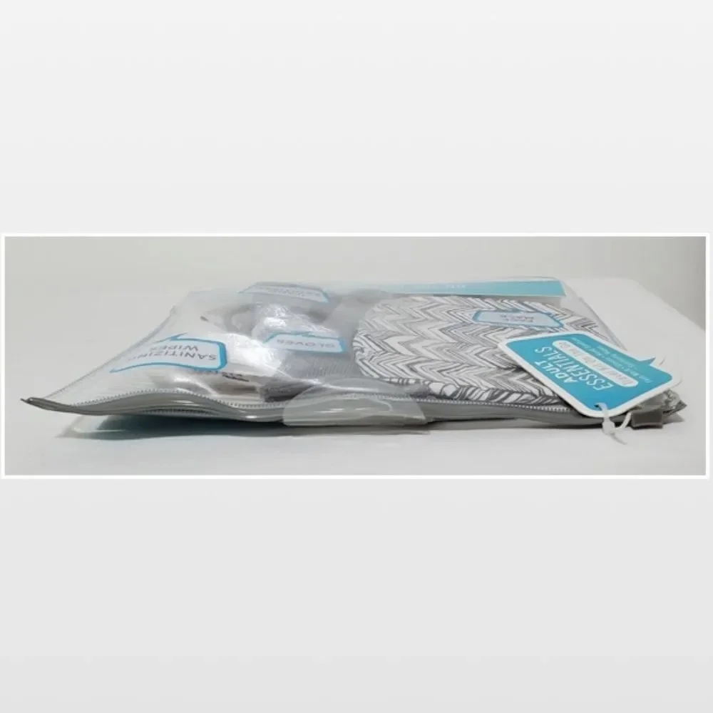 New ABG Accessories Mask Gloves Wipes Adult Travel Kit Grey White 8 Piece NWT